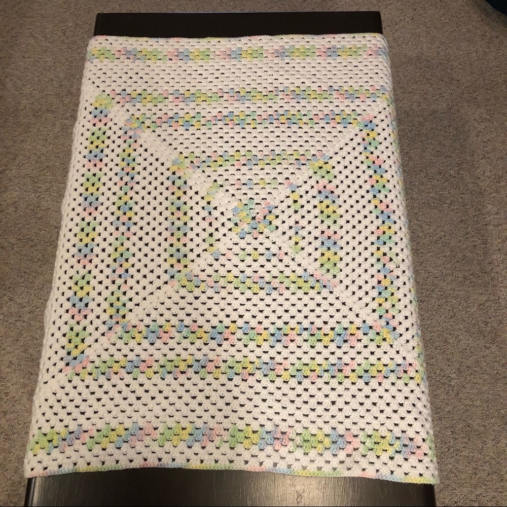 Square White & Pastel Afghan / Throw / Blanket